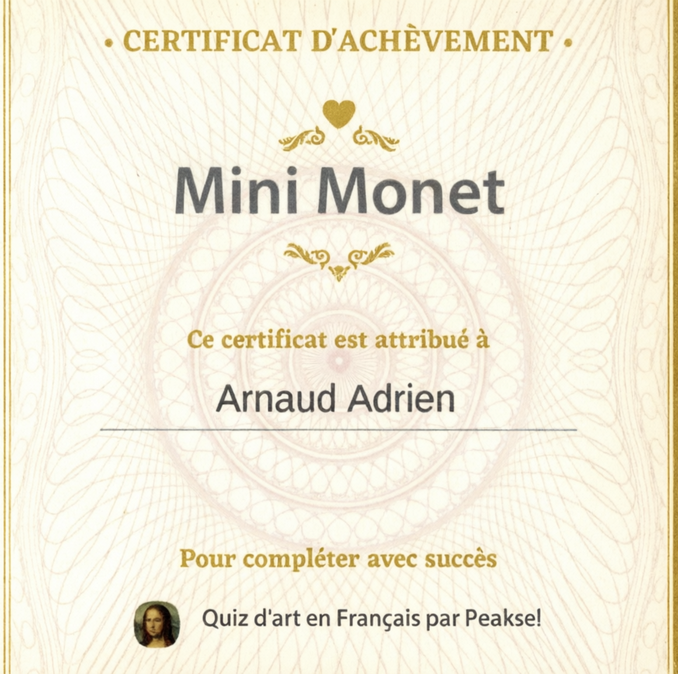 Certificat Mini Monet